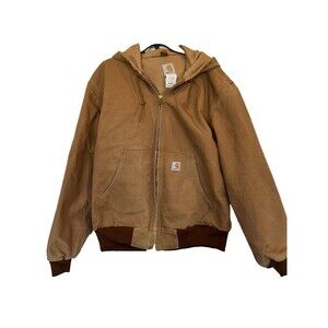 Carhartt Duck Jacket J131 Mens Sz Large Thermal lined hood Brown